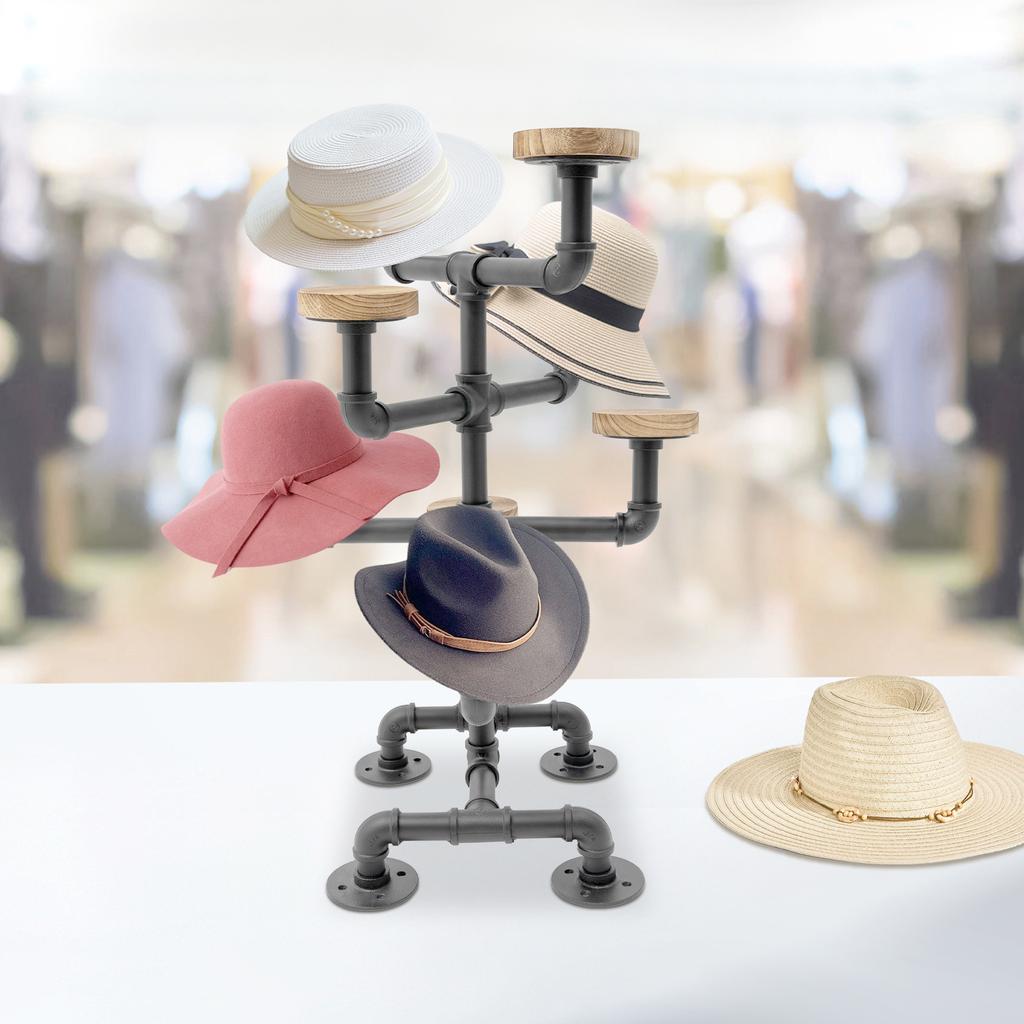 8 Hat Iron Display Stand,Black 4 Tiers Countertop Display Stand 44*44*63.8cm for Clothing Stores,Gift Shops