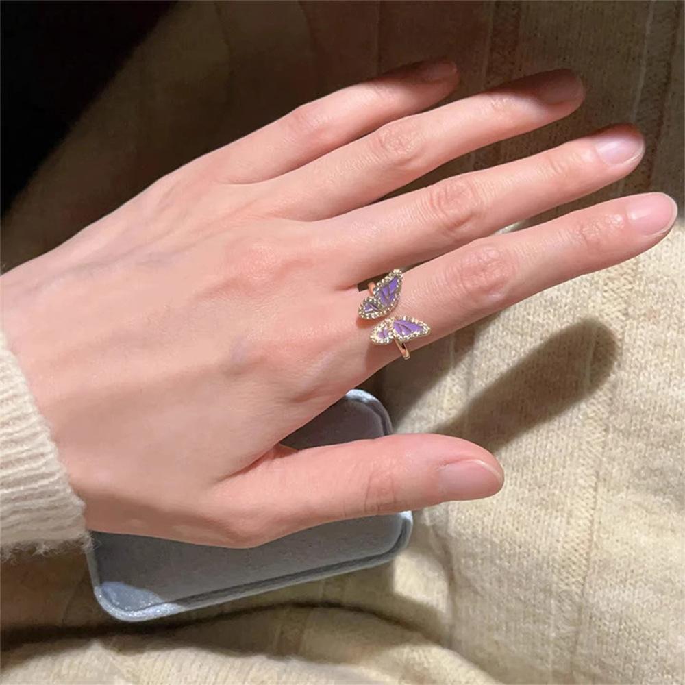Color Enamel Fritillary Butterfly Ring Women's Open Index Finger Ring New Products