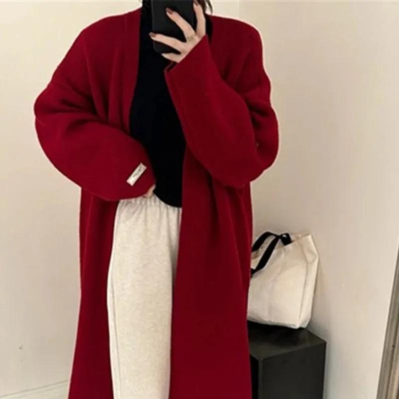 Pletené dlouhé kardigany pro ženy Kabáty Jednobarevný Podzim Zima Svetr Otevřený steh Módní svrchní oblečení Elegantní Ležérní kardigan