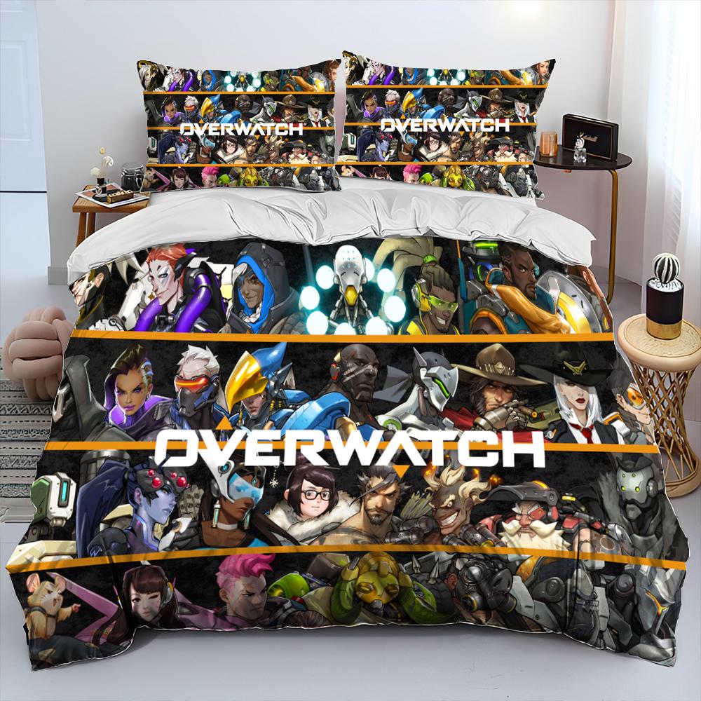 3D OW Overwatch Game Gamer DVA Comforter Bedding Set,Duvet Cover Bed Set Quilt Cover Pillowcase,King Queen Size Bedding Set Kids