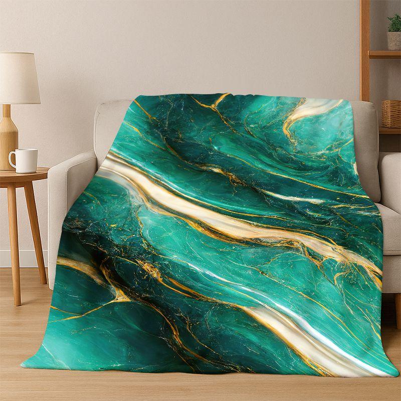 

Luxurious Marble Colorful Gold Black Flannel Blanket Soft Warm Blanket Throw Blanket for Bedroom Living Room Bed Travel Picnic 75x90cm