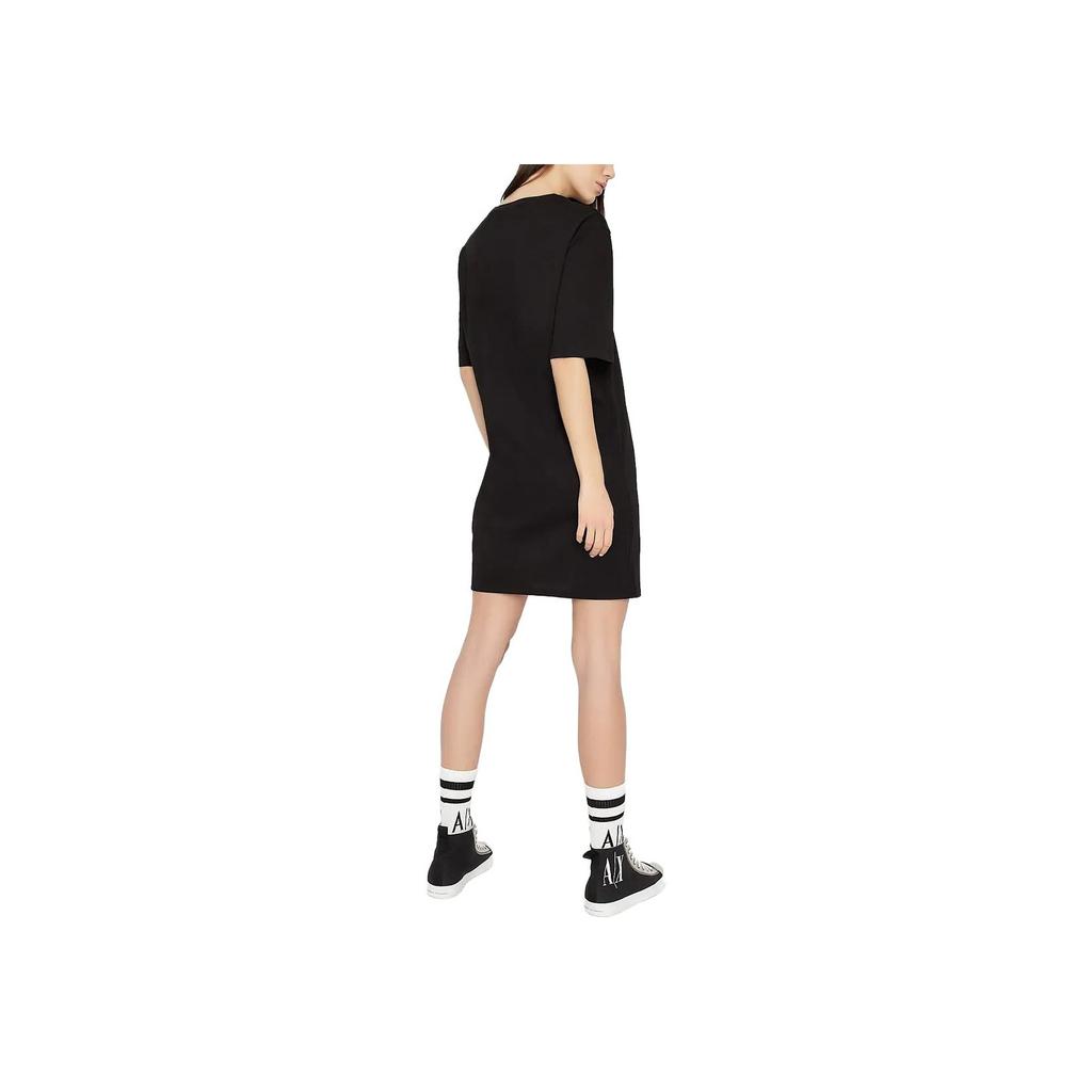 Emporio Armani Solid Color Round Neck Letter Print Midi Short Sleeve Dress Women Dresses Black 8NYADXY-JG3Z1-8218