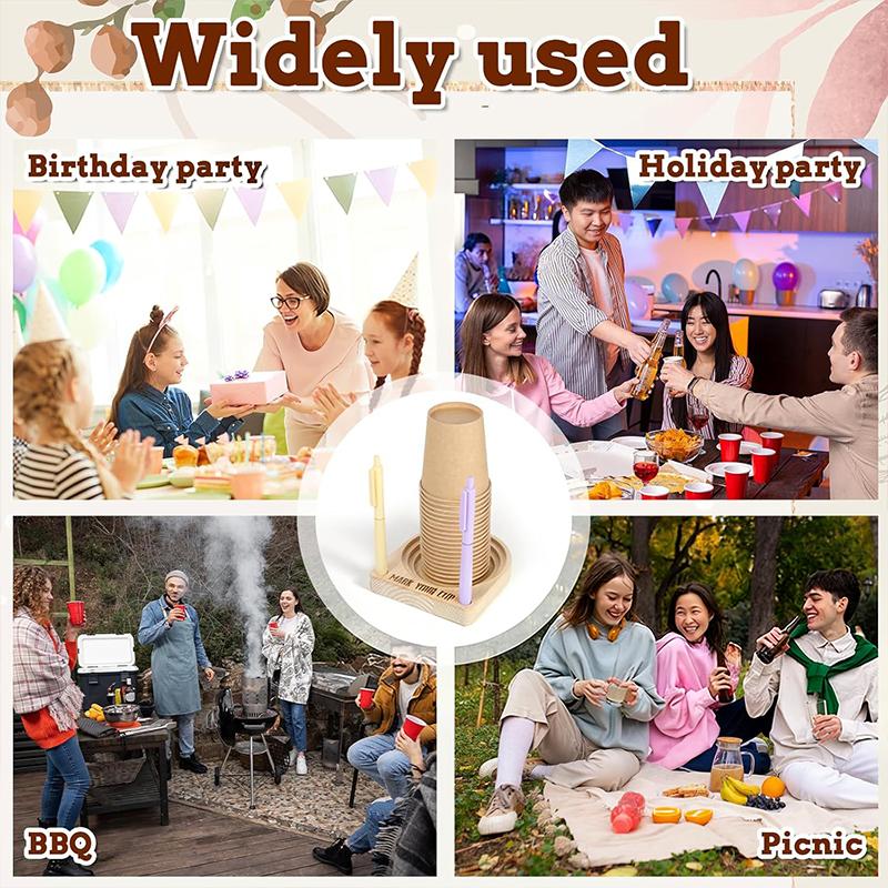 

Держатель для стаканов для вечеринки с прорезью для маркера Деревянный диспенсер для стаканов для ванной комнаты Одноразовый держатель для стаканов для вечеринки Организатор стаканов для барбекю wood