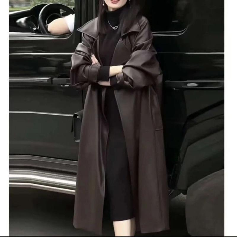 2024 High-End Autumn Dark Goth Over-the-Knee Leather Women's Jacket