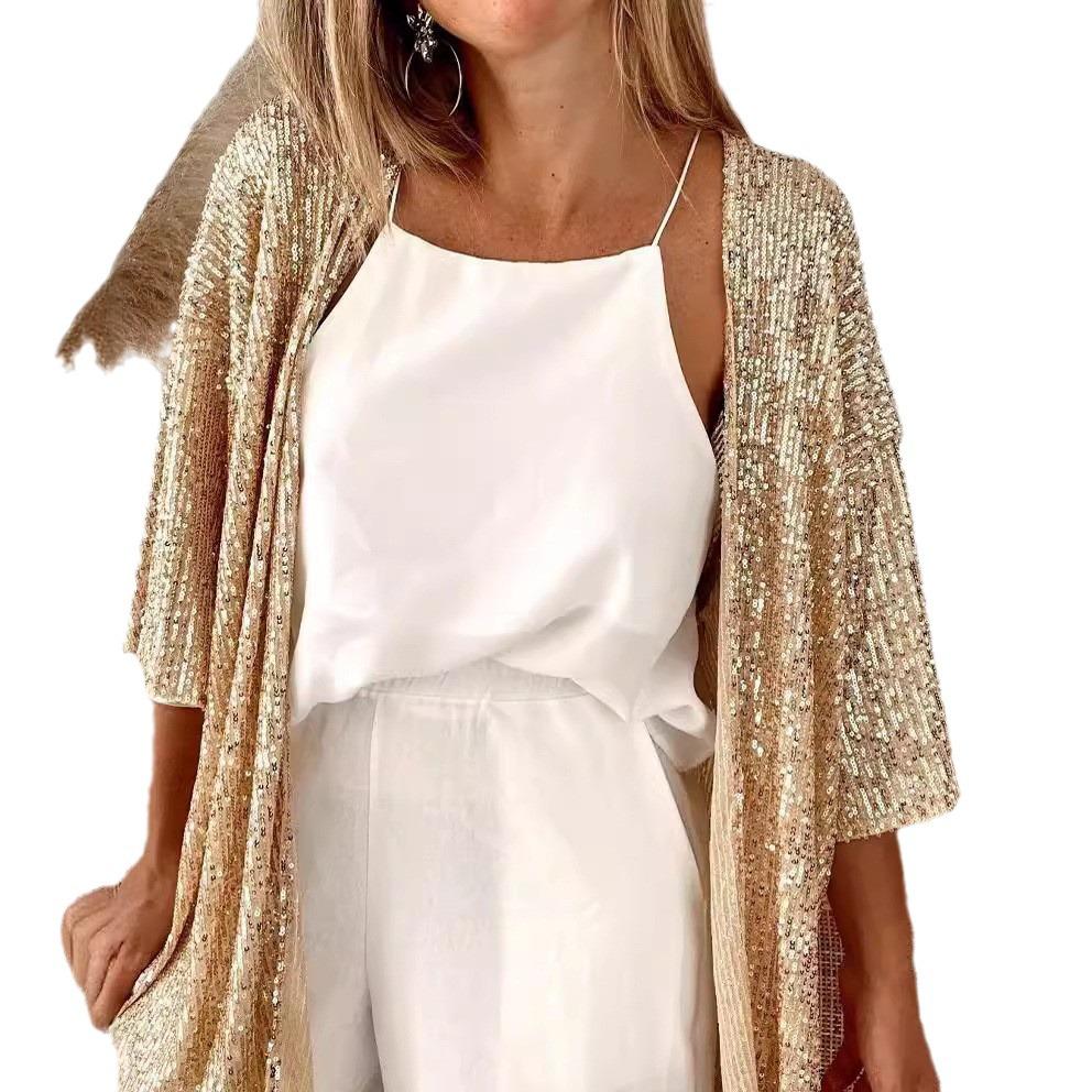 Høst 2025 Dame Pluss Størrelse Paljett Løs Toppjakke - Europa & Amerika Kolleksjon