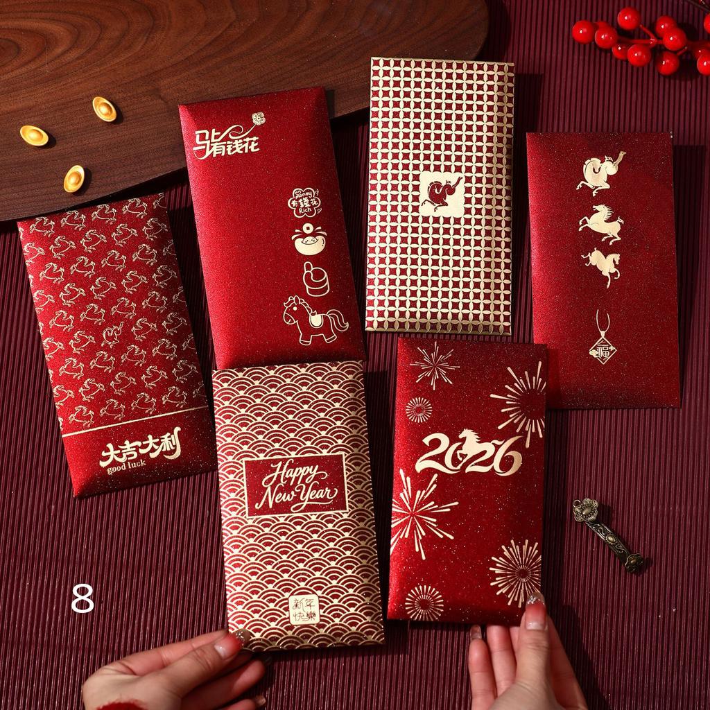 6Pcs/Pack 2026 Simple Horse Year Red Envelope Spring Festival Red Packet Bag Traditional Lucky Money Pockets  Year Gifts