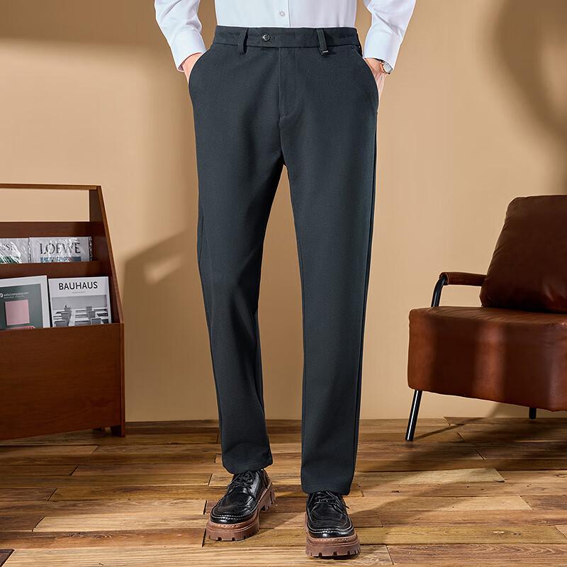 

FAPAI Men s Half Elastic Waist Faux Wool Casual Pants 5XL