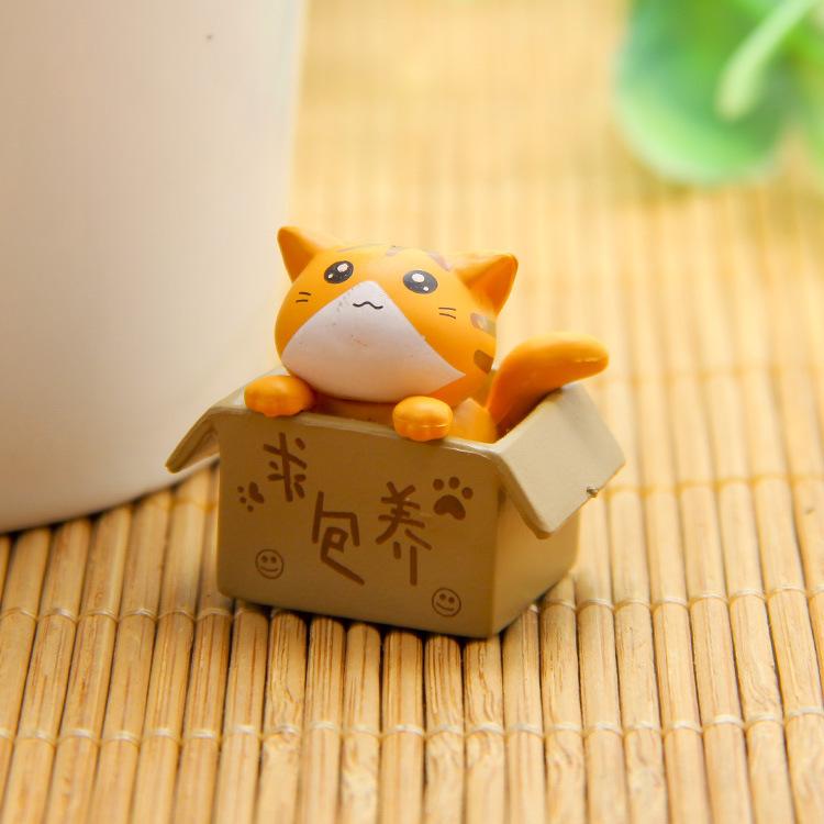 4PCS Mini Cute Landscape Cardboard Box Cat Ornaments Garden Kitten Statue Gift for Animal Miniature Figurines Home Decoration