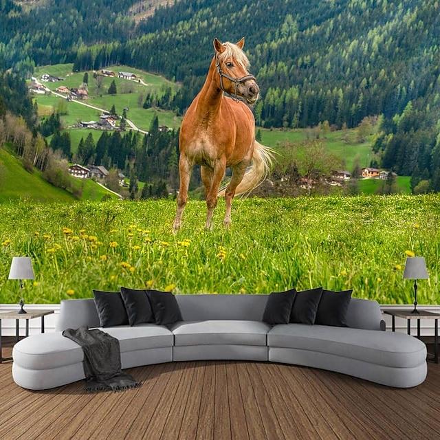 Tapestry beach wall art with animals and horses 75x100