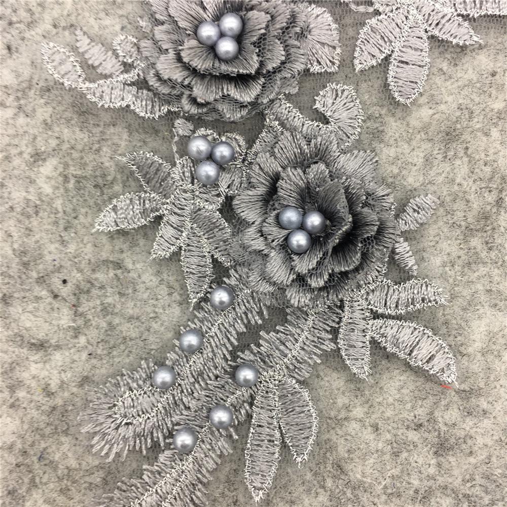 Polyester Lace Collar with Imitation Pearl, Handmade 3D Lace for DIY Fashion.