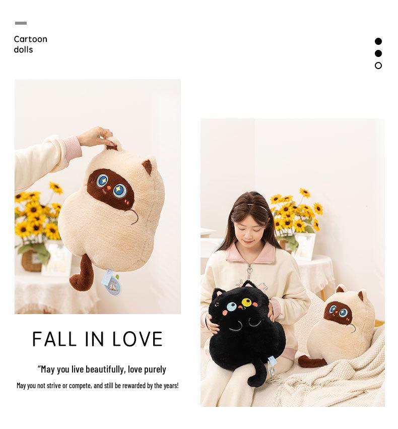 Sait Dudu Cute Calico Cat Plush Pillow - Big Eyes Siamese Cat Ornament, Perfect Birthday Gift