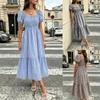 Plus Size  Summer Country Style Gingham V-Neck Puff Sleeve High Waist Tiered Cake Dress Casual Summer Dress