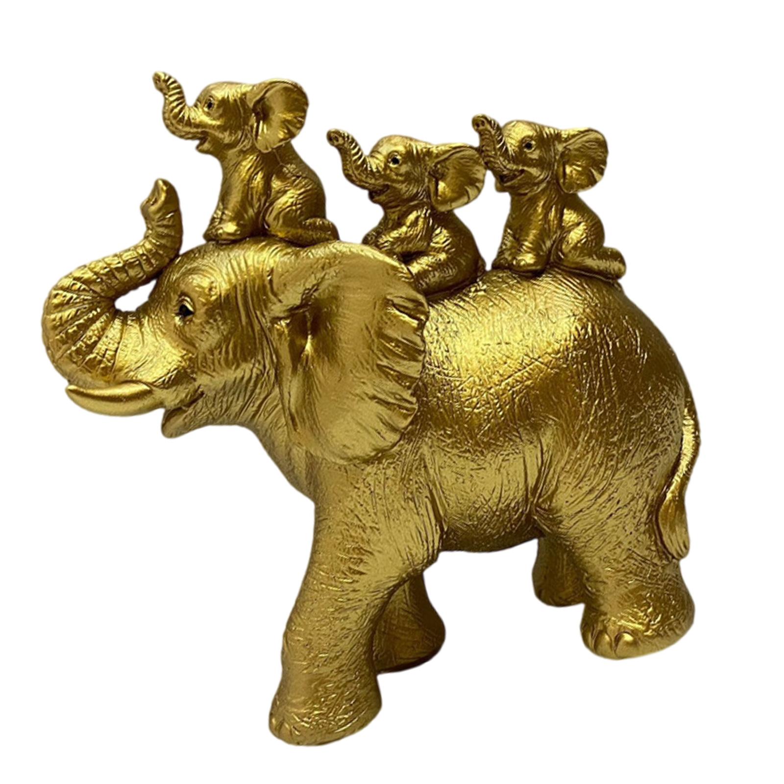 

Элегантная смоляная фигурка слонихи и слоненка, скульптура для украшения дома, коллекционный орнамент и подарок золотой