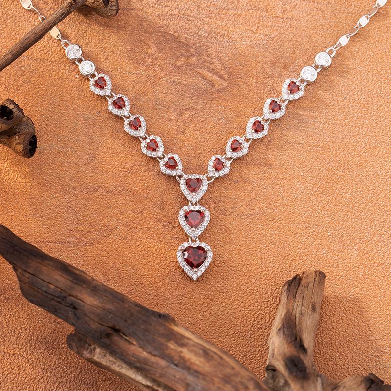 Natural Garnet Heart-Shaped Love Necklace Women'S S925 Sterling Silver Colored Treasure Jewelry Factory
