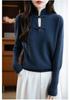New Chinese Style Women's Thick Wool Sweater - Frog Button, Stand Collar, Loose Fit, Autumn Winter Warm Knit