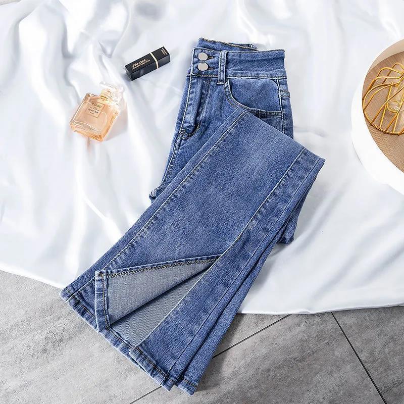 Women's Retro High Waist Flare Jeans - Korean Style, Summer Slimming, Split Bell Bottoms