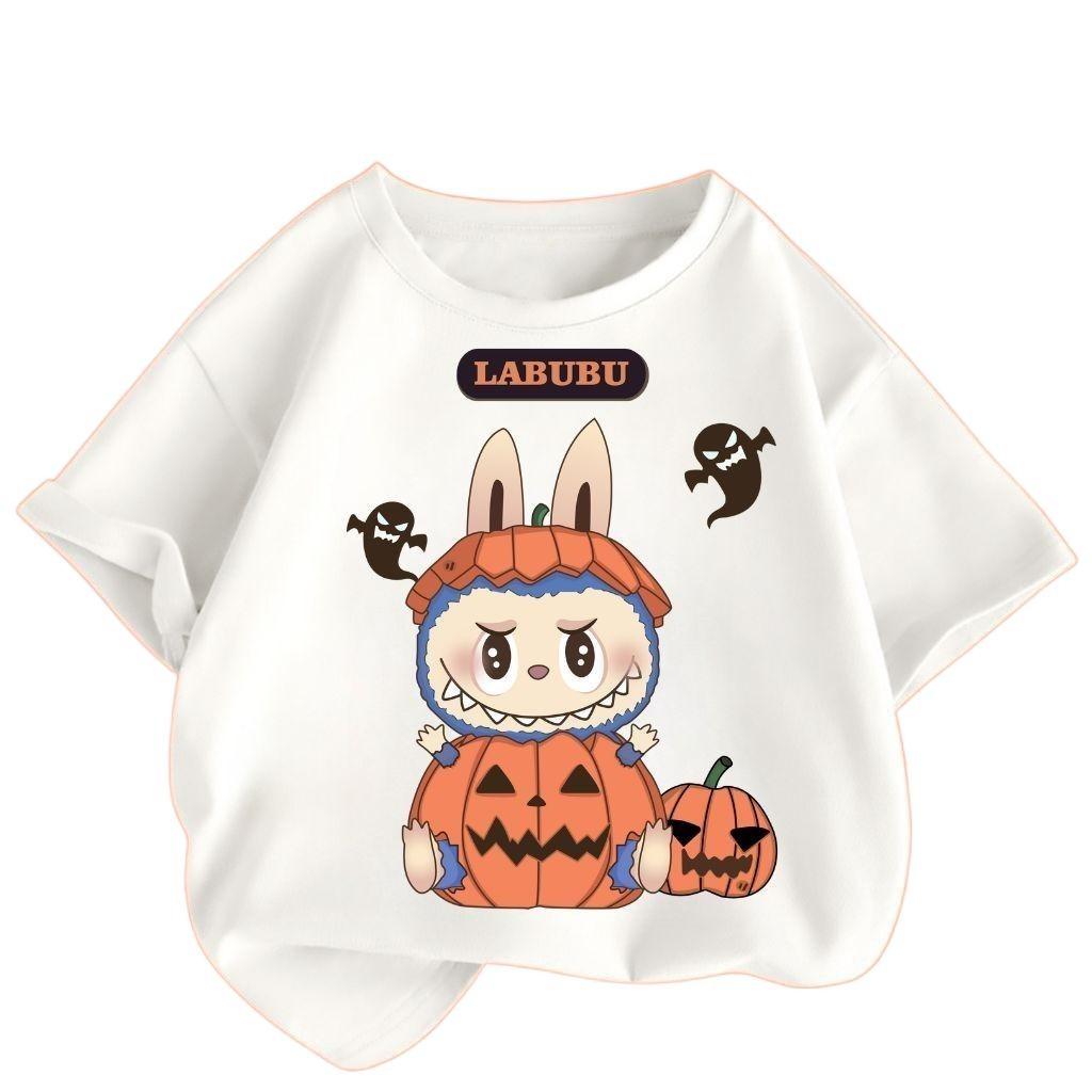 Labubu Cartoon Mädchen Kurzarm-T-Shirt, Weiches und Atmungsaktives Kinder Rundhals-T-Shirt