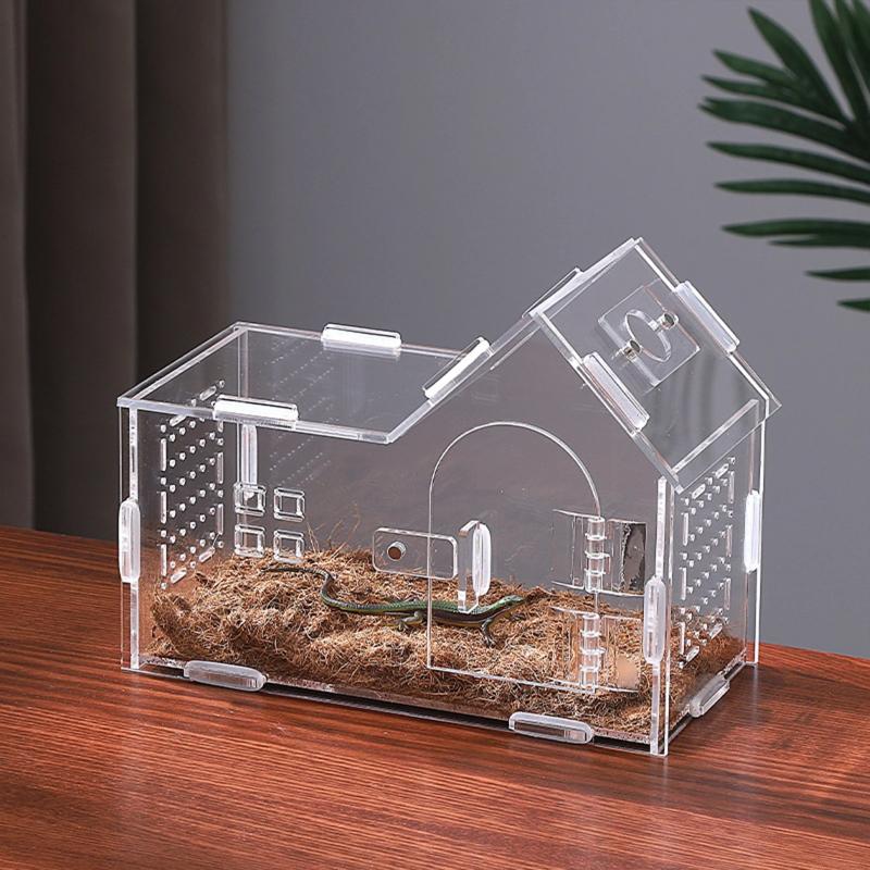 1pc Acrylic Reptile Box Clear Acrylic Reptile Habitat Box Reptile Feeding Box With Lids Mini Pet Breeding Container Pet Supplies