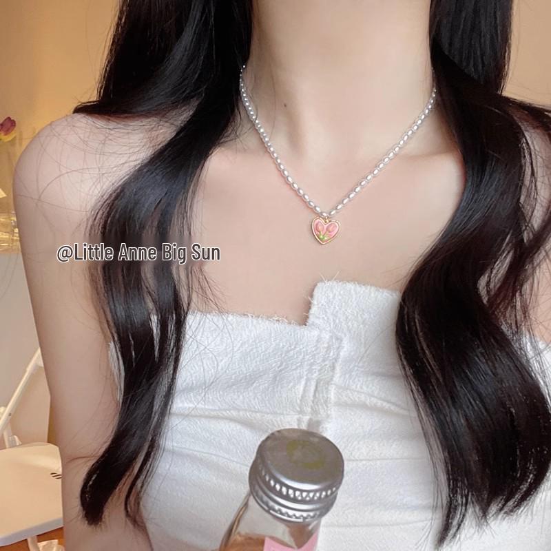 Korean Style Pearl & Butterfly Clavicle Choker Necklace for Women