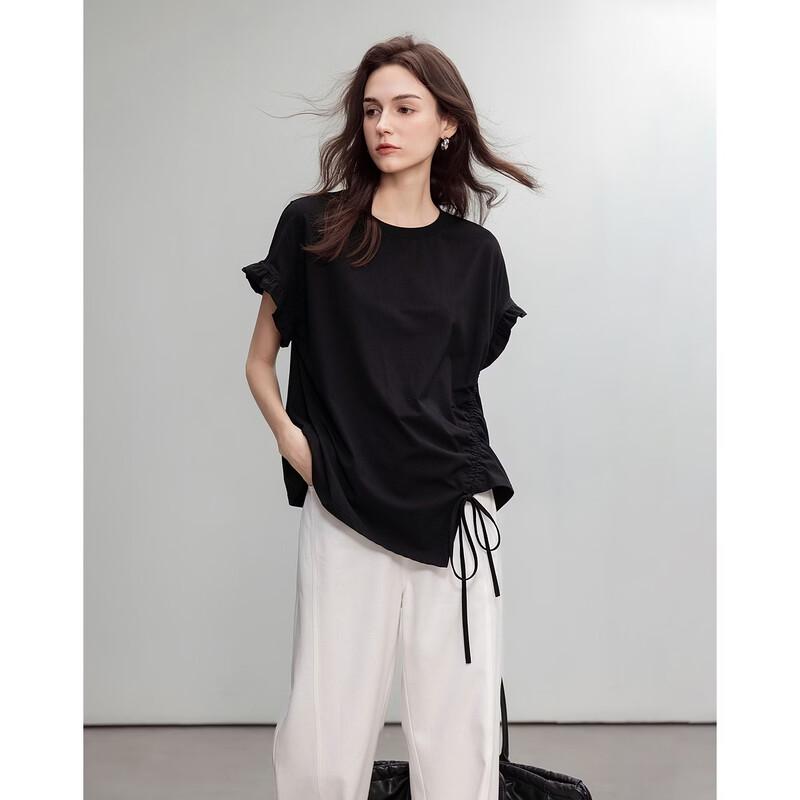 Demana Asymmetric Design Cotton Blend Short Sleeve T-Shirt M