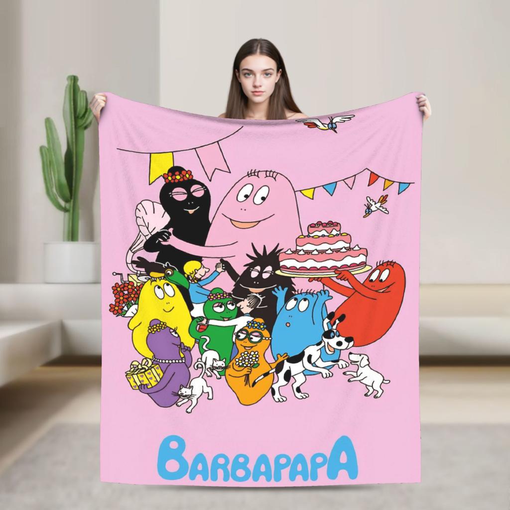 Kawaii Barbapapa Cartoon Throw Blanket for Couch Fuzzy Soft Plush Blanket 50x60 Inches Multiple Sizes Bedspreads for All Seasons