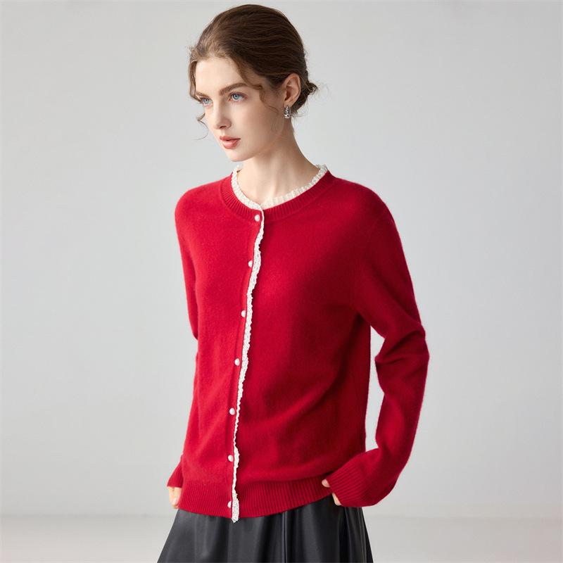Lekasha Women's Sweet Cashmere Cardigan - Long Sleeve Round Neck Knitwear