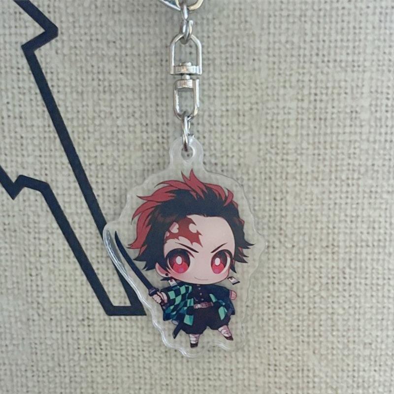 Kawaii Demon Slayer Cartoon Acrylic Keychain Kamado Tanjirou Anime Action Figures Doll Car Key Bag Decoration Cute Gift for Girl