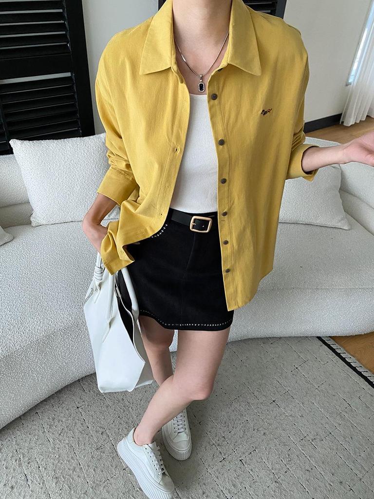 Sinan Early Spring Cartoon Puppy Embroidery Loose Cotton Long Sleeve Shirt