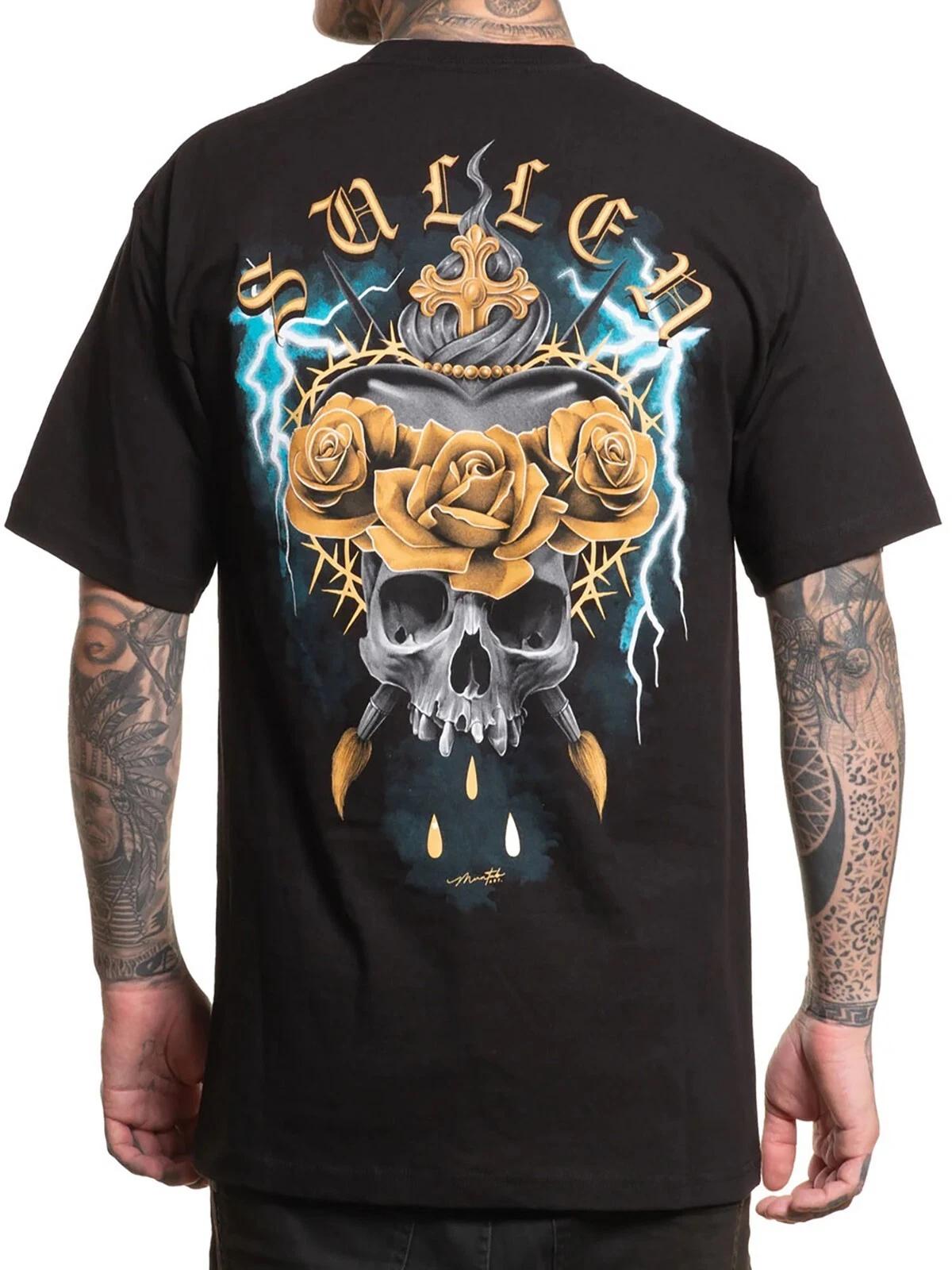 Sullen Men s Triton Rose Short Sleeve Standard T-shirt Tattoo Art Skull Tee S