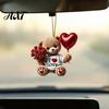 Heart Balloon Hanging Decoration Teddy Bear Ornament, Holding Red Rose Bouquet Decoration, Ornament Car Rearview Mirror 2D Flat Acrylic