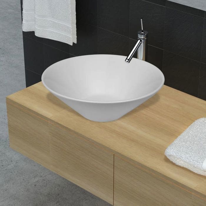 VidaXL Vasque de Salle de Bains Céramique Blanc Forme de Bol Lavabo Lave-mains 140706