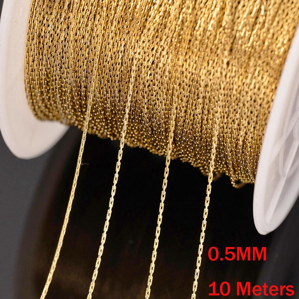 

2M 10M 0.5мм Тонкая Золотая Цепочка-змейка из нержавеющей стали для DIY ожерелья, серег, браслета на ногу, материалы для изготовления ювелирных изделий оптом