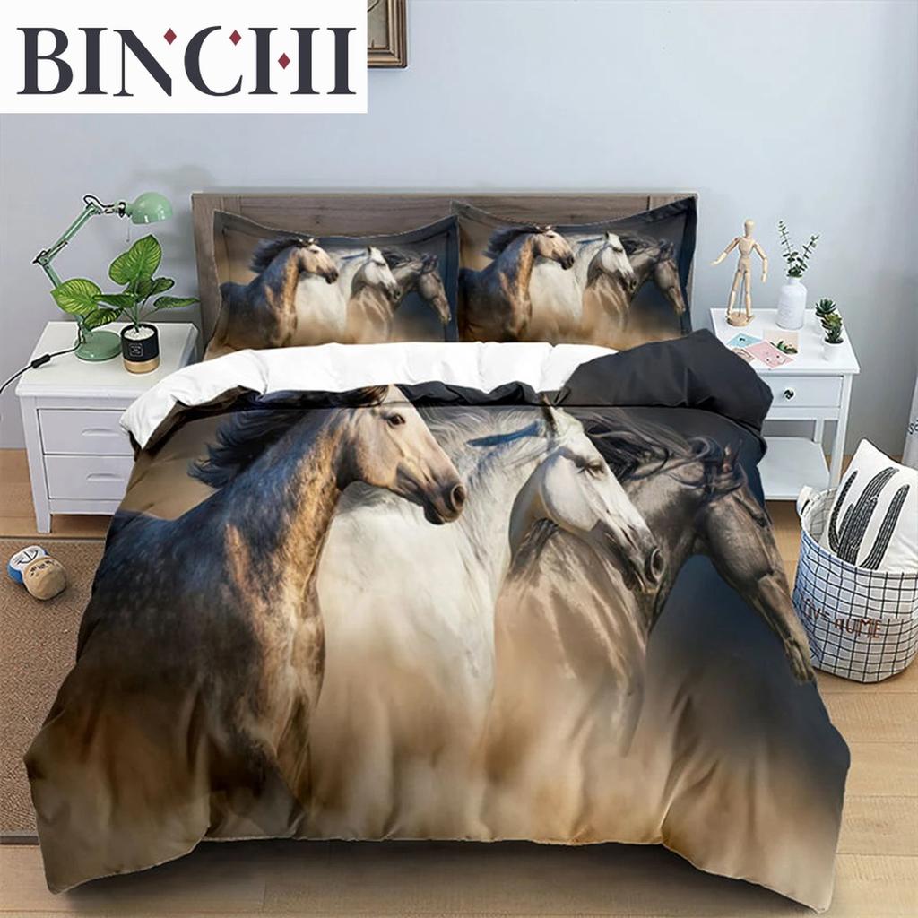 Horse Comforter Cover Set For Kids Toddler Farm Animal Pattern Bedding Set Boys Girls 3 Piece Farmhouse Cowboy Duvet Cover Set