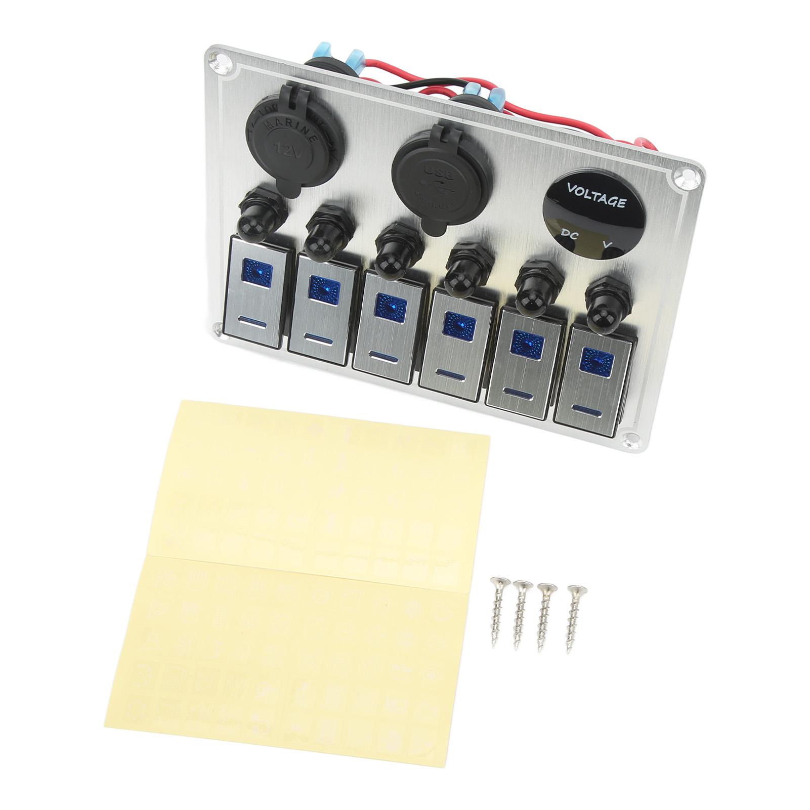 

Панель кулисных переключателей 6 клавиш Вкл Выкл Водонепроницаемая панель тумблеров с 2 синими светодиодами для автомобиля, дома на колесах, UTV