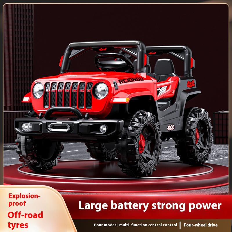 Çocuklar için elektrikli dört tekerlekli arazi uzaktan kumandalı çift sürüşlü oyuncak bebek arabası Bluetooth Müzik LED Işıkları 3 mod