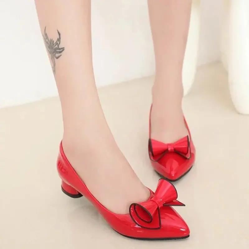 Spring New Women's High Heels Shallow Butterfly-knot Pointed Toe Low Pumps Womens Shoes Summer Plus Size 35-43