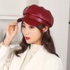 Women's Beret Leather Solid Color Versatile Painter Hat Spring Octagonal Hat