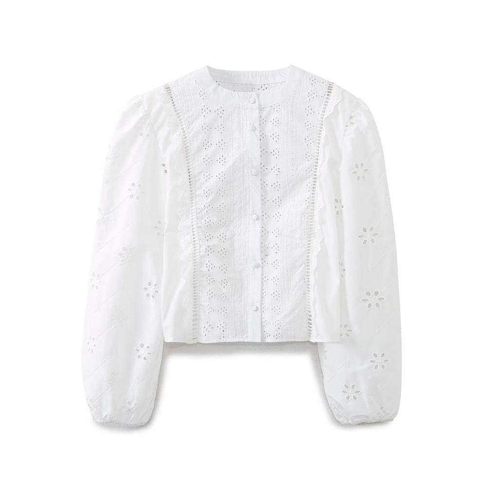 

Spring 2025 European & American Style Women s Casual Hollow Embroidery Shirt Medium белый