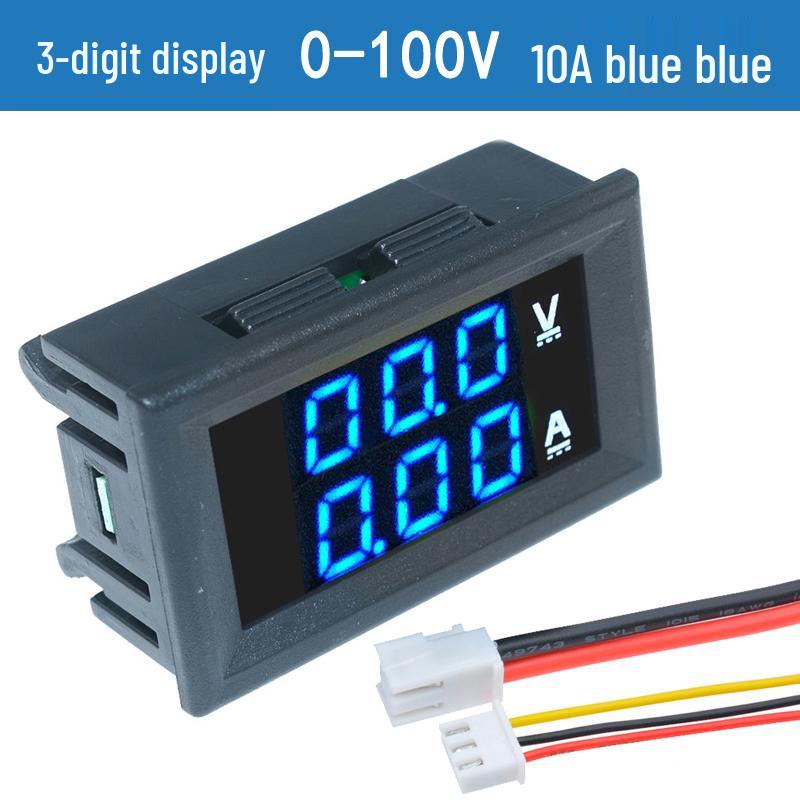 Digital LED DC Current Voltage Meter, Dual Display: 0-100V/200V, 10A/50A/100A Ammeter