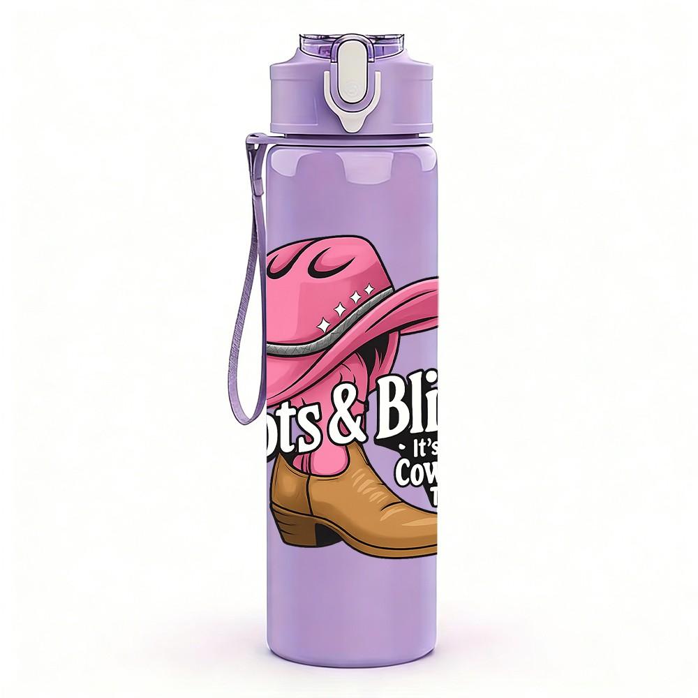 1PC Boots Bling Cowboy Hat Art 750ml Color Plastic Sports Water Bottle Leakproof Flip Straw Lid Suitable for Sports Office Home Use