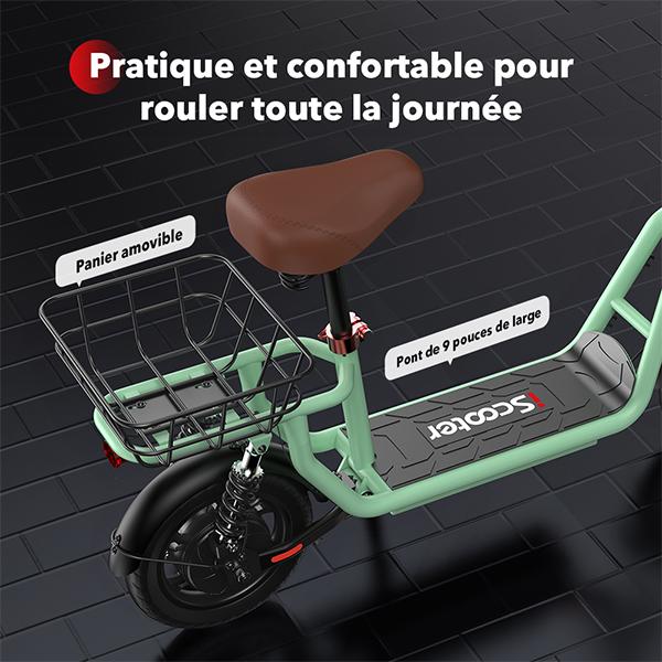 iScooter Electric Scooter I12 25KM/H 500W 7.5Ah 12 Inch Pneumatic Road Tire 30-35KM Range with Basket GREEN Color