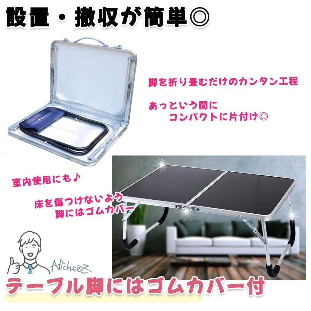 Nicheez Low Table Outdoor Camping Table Foldable Lightweight Black 2-fold