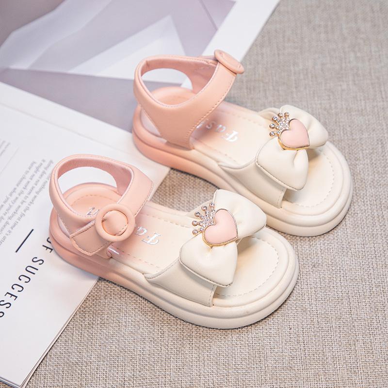 Mädchen Prinzessin Sandalen mit Krone Mode Kinder Schleife Strass Sandalen Kinder Sommer Strand Schuhe Anti-Rutschig Größe 26-37