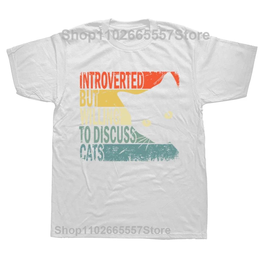 

Introverted But Willing To Discuss Cats T Shirt Vintage Funny Design Tshirts 100 Cotton Novelty Tshirt Gift Cat Animal Lovers S