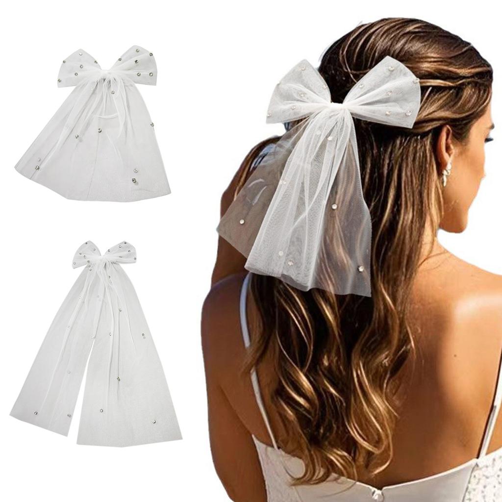 Elegant Rhinestones Bowknot Veil Hair Clip For Brides And Bridesmaids Bows Hairpin Hairpiece For Weddings And Prom Event