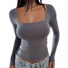 Spring/Summer 2026 Y2K New Women's Square Neck Long Sleeve Pullover Slim Fit Casual Fashion Top for Women