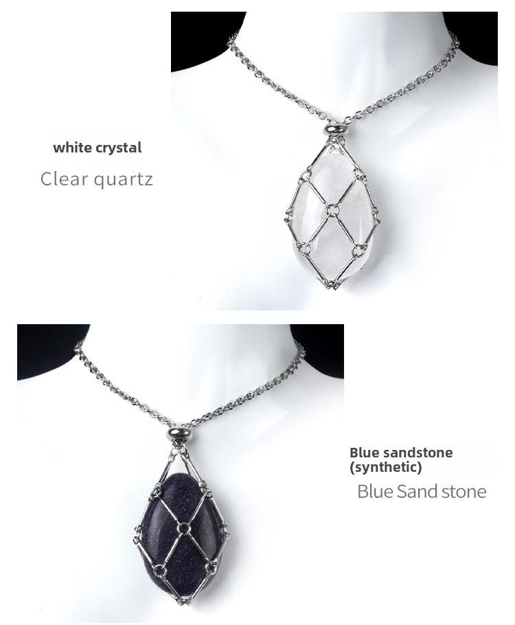 Collana con Catena Intrecciata Fatta a Mano in Acciaio Inossidabile 1720 con Ciondolo in Pietra di Agata Cristallo