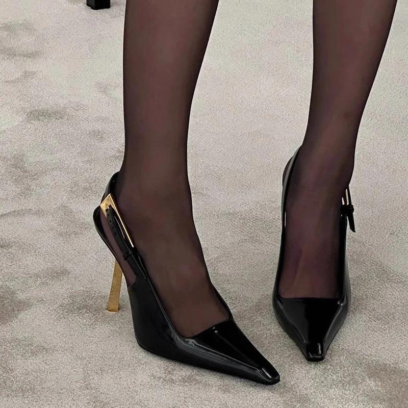 Módní Sexy Vysoké Podpatky Dámské Sandály Špičatá Špička Mělké Módní Boty Nový Návrhář Slingback Nazouváky 2024 Podzim Elegantní Femme Zapatos