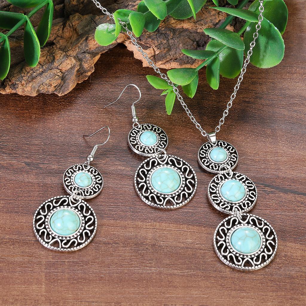 Boho Etnické Inkrustované Tyrkysy Kulaté Kapkové Zirkonové Sady Dámské Měděné Barvy Dlouhé Výrazné Přívěsky Náhrdelníky Bijoux