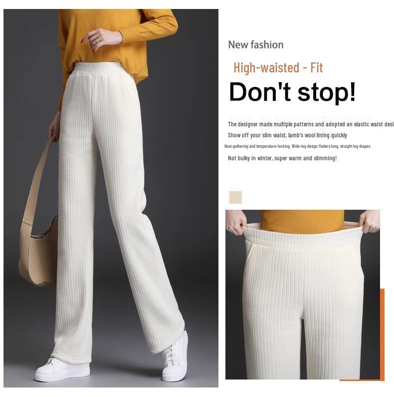 Women's Chenille Wide-Leg Corduroy Pants, Fleece-Lined Lambswool, Autumn/Winter 2023 Collection